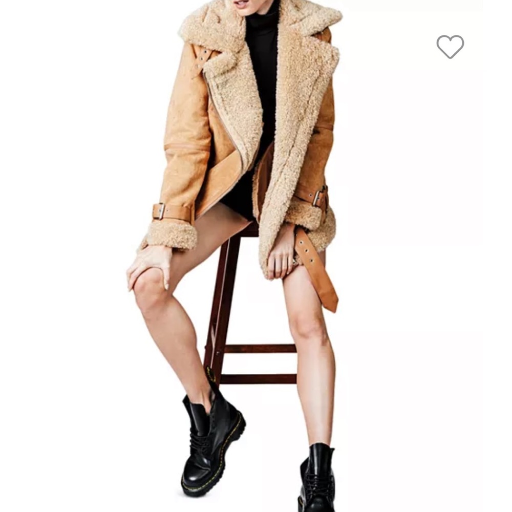 Avec Les Filles Oversized Faux Shearling Biker Jacket, Size Small